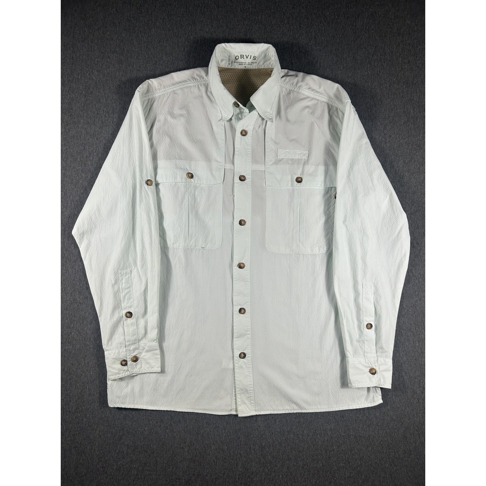 Orvis Men's Medium Light Green Check Long Sleeve Vented Fishing‎ Shirt M